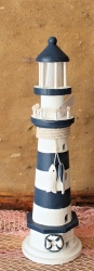Leuchtturm ca. 40 cm x Ø: 11 cm blau / weiß Beleuchtung